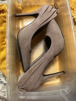 Taupe Suede Stiletto Heels with Bow Detail