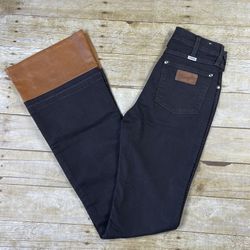 Wrangler x STAUD Flare Jeans Faux Leather Hem Belt Loop Logo Two Tone 24x32 READ