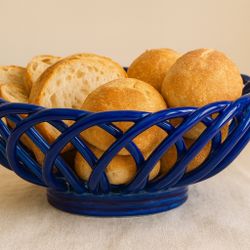 Williams-Sonoma USA 2000s Cobalt Blue Stoneware Basket Bowl, 10x8.5x5”