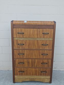 Vintage Wood Tallboy Dresser 5 Drawers