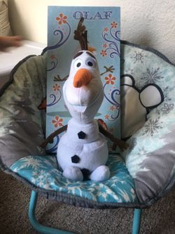Olaf chair, doll, and picture