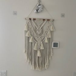 Handwoven Cotton Macrame Wall Hanging With Geometric Boho Design
