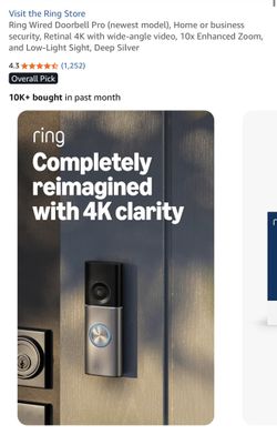 Ring Wired Doorbell Pro (newest model), Home or business security, Retinal 4K with wide-angle video, 10x Enhanced Zoom, and Low-Light Sight, Deep Silv