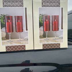 Glass Hurricane Red Candle Holder