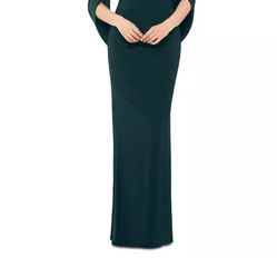 New Betsy & Adam Long Green Cape Gown