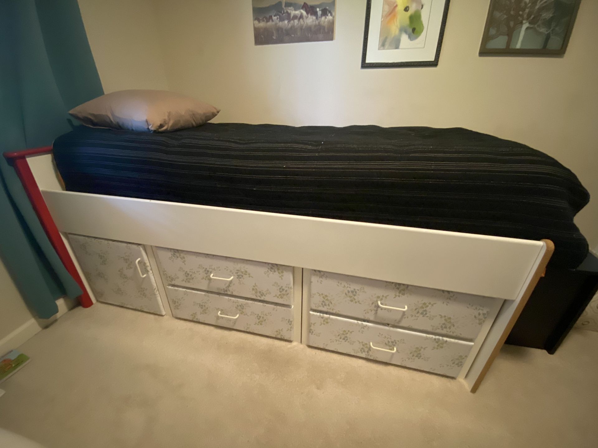 twin bed frame, captains bed, with storage drawers, twin xl mattress