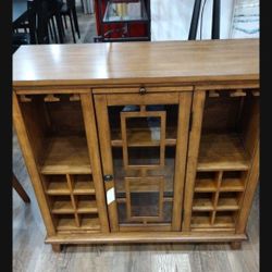 Mid Century Modern Style Solid Wood Bar Cabinet (New)