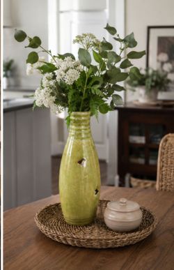 Light green pottery vase Hand Thrown  10.25”  Crackle Glaze