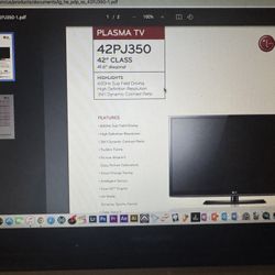 LG Plasma Tv 42” 42pj350
