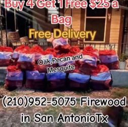 Seasoned Oak, Mesquite and Pecan Firewood $25 a Bag buy 4 get 1 Free 🪵 🔥 🎇🎆