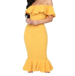 Yellow off the shoulder maxi dress