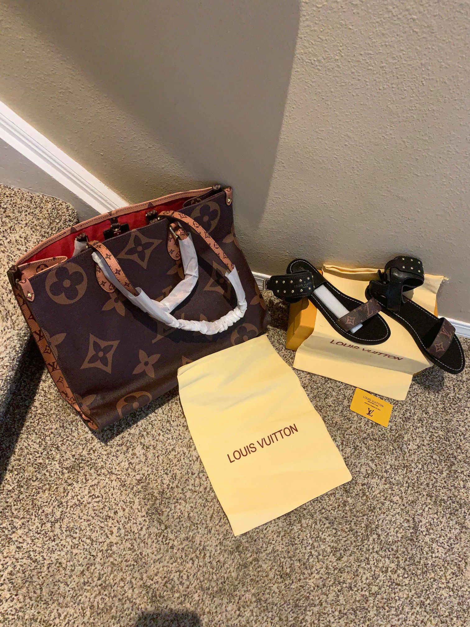 Louis Vuitton ONTHEGO handbag with sneakers and SANDELS WILL SELL SEPARATELY