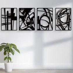 4 Pack Black Abstract Wall Art