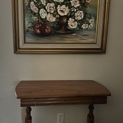 + Oil Painting Hermoso set entrada – Mesa madera + cuadro óleo + lámpara (OFERTA) 