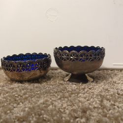 Celtic Quality Plate sugar bowls with cobalt blue glass