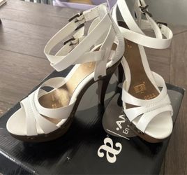 Andrea White Strappy Platform Heels