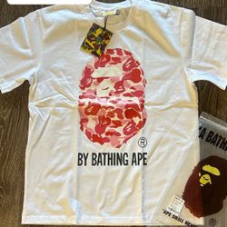 Large White Pink Camo Bape Tee