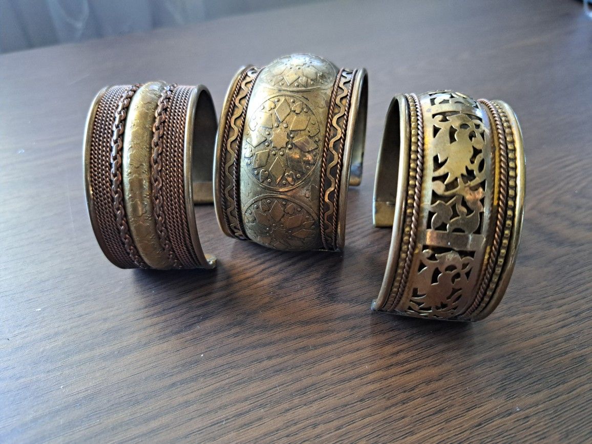 Vtg Brass and Copper Cuff Bracelets - Set Of 3 - $80 or Best Offer