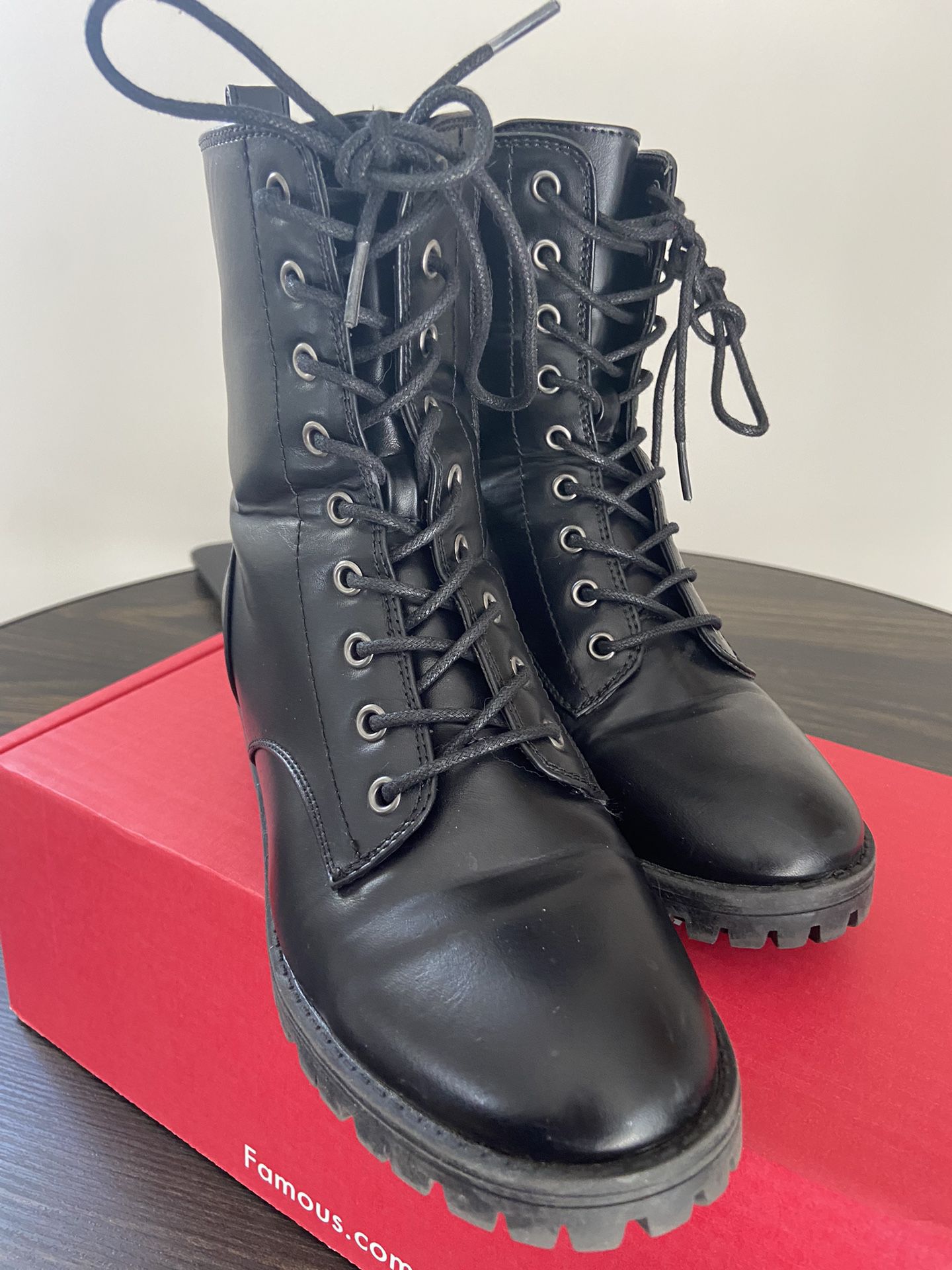 Black lace up combat boots 
