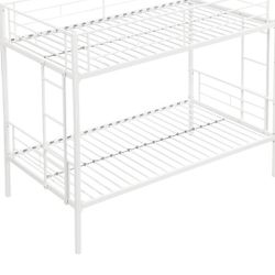 Penau Twin Over Twin Metal Bunk Bed, Sturdy Steel Frame with Chrome Finish, Safety Guardrails, Space-Saving Design
