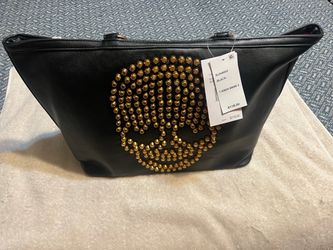 Black Tote Bag with Gold Skull Studs