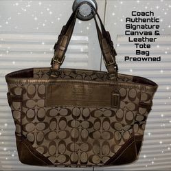 Coach Authentic Signature Canvas & Leather Tote Bag No 05M-8K49 Brown/Tan