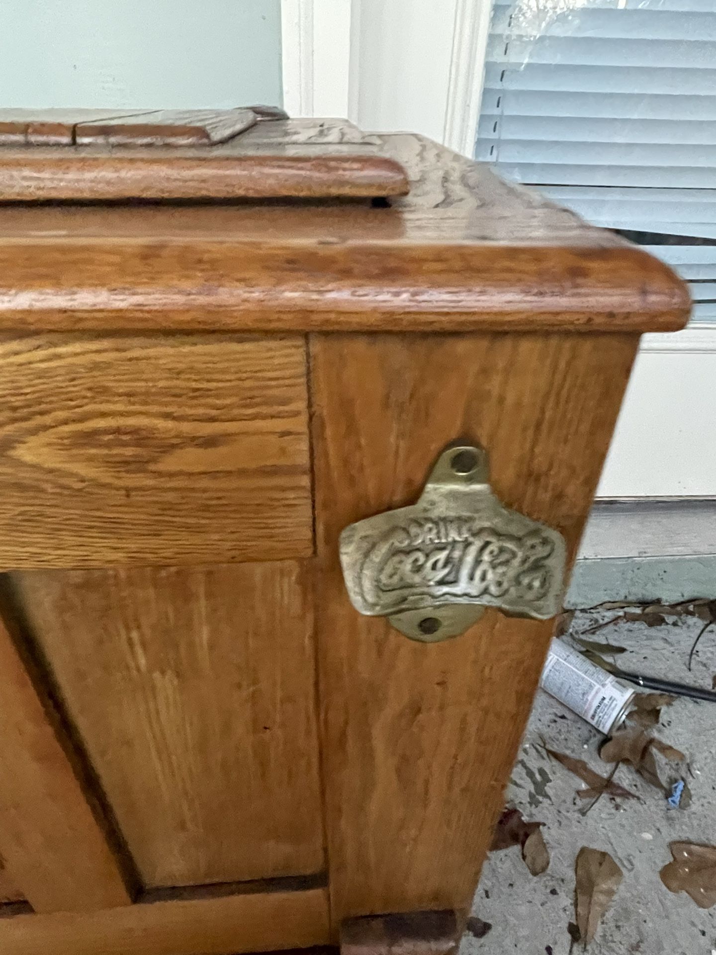 Antique Coca-Cola Hardwood Insulated cooler with Coca-Cola brand brass bottle opener