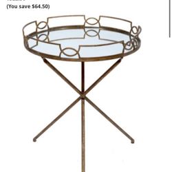 Mid Century Modern Mirror Top Round Gold Leaf End Table