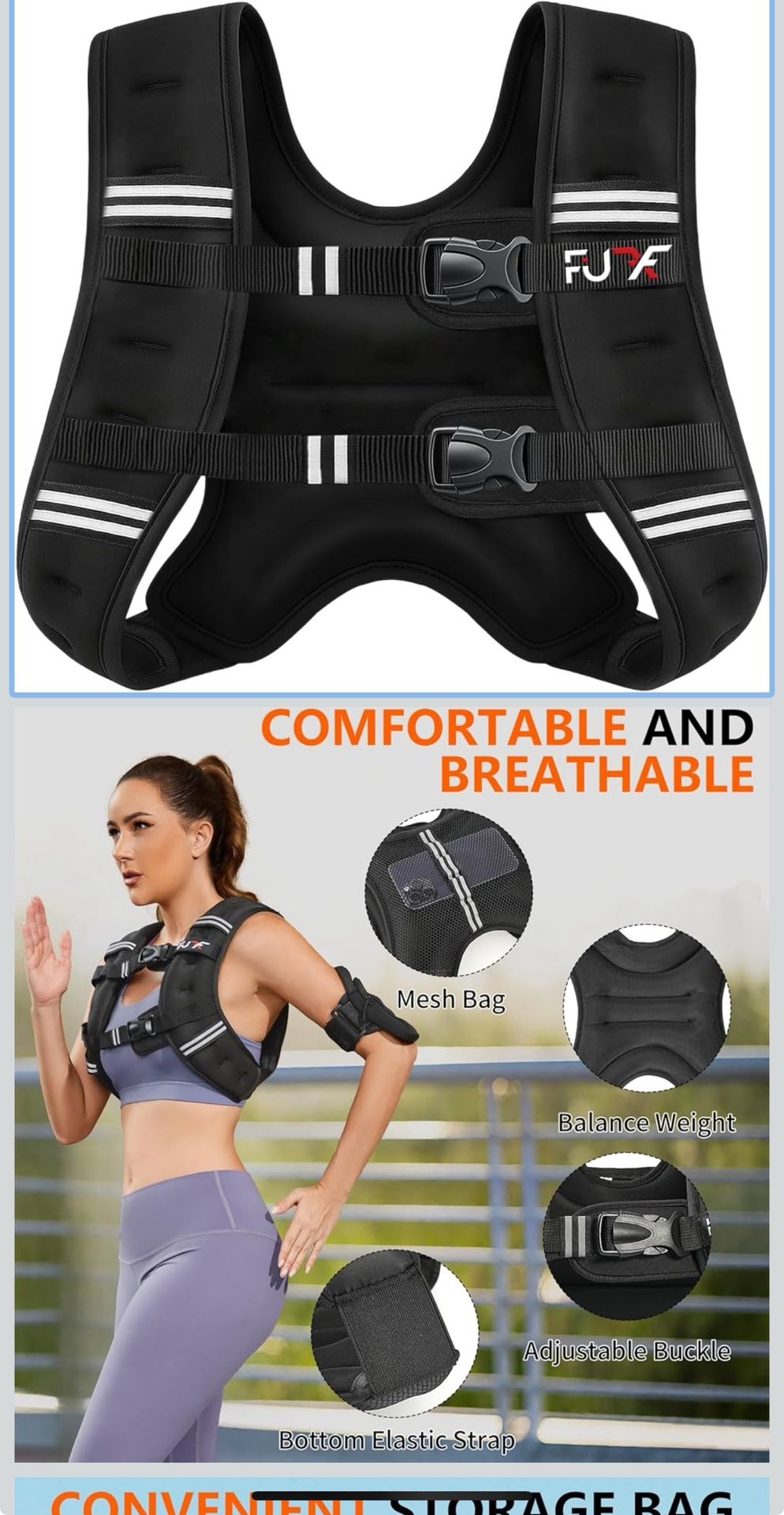 New FUFF Weighted vest woman - 5lb/10lb/12lb/15lb/20lb/25lb/30lb Weights with Reflective Stripe, Weighted Vest for Men Women Strength Training Running