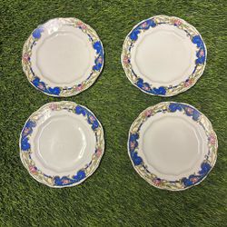 Vintage  Plate Czechoslovakia Ware Sandwich Plate: Blue Floral Gold Trim, England