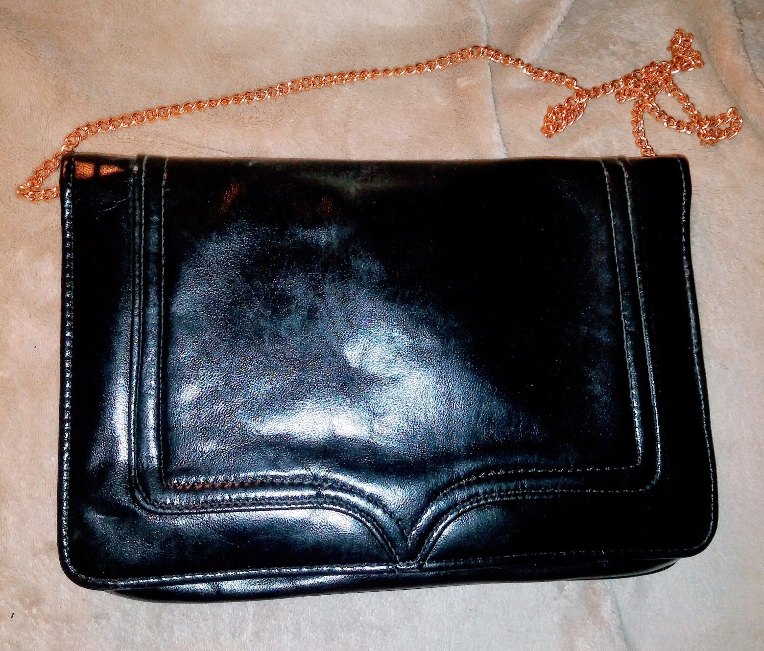 Vintage Black Faux Leather Envelope Clutch