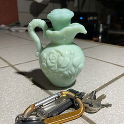 Vintage Avon Bottle Rose Pitcher Embossed Milky Glass Slag Jug Rare Collectible Condition Is Good, Size Is about 3 Inches Wide, And 5 Inches Tall  Mig