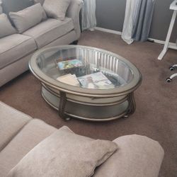 1 3 Level Heavyset Dinig Room Table, And 1 Love Seat Sofa 