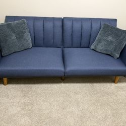 Navy Blue Futon - Converts To Full Bed With Decorative Pillows 