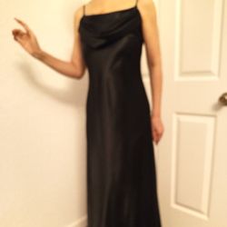 Black Sleeveless Strappy Silk Satin Maxi Slip Long Dress Sz  Small 