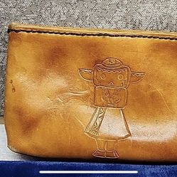 Vtg Hand Tooled Floral Leather Purse Clutch Makeup Bag Brown Western 7.5”