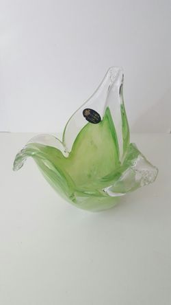 Rare Genuine Art Glass Bowl Murano Green handmade in Italy vase home decor