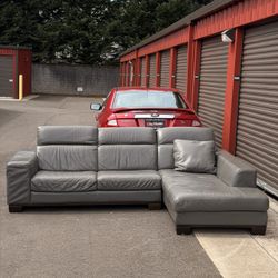 Modern Gray Leather Sectional Sofa