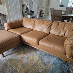 Tan Leather Sofa - Mid Century