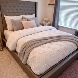 Grey Tufted Queen Platform Bed Frame. Need Gone! OBO!!!