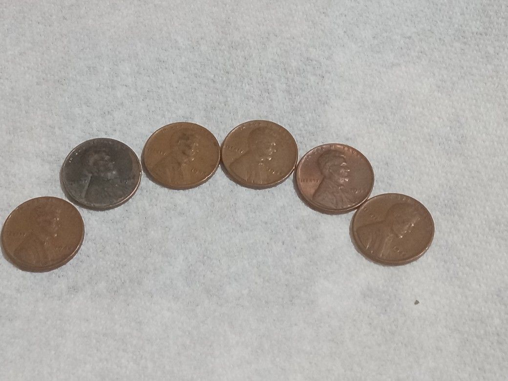 6 Wheat Pennys No Mint Mark
