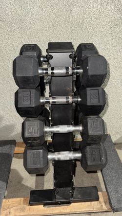 Rubber Hex Dumbbell Set with Rack