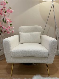Cream Boucle Accent Chair with Gold Legs