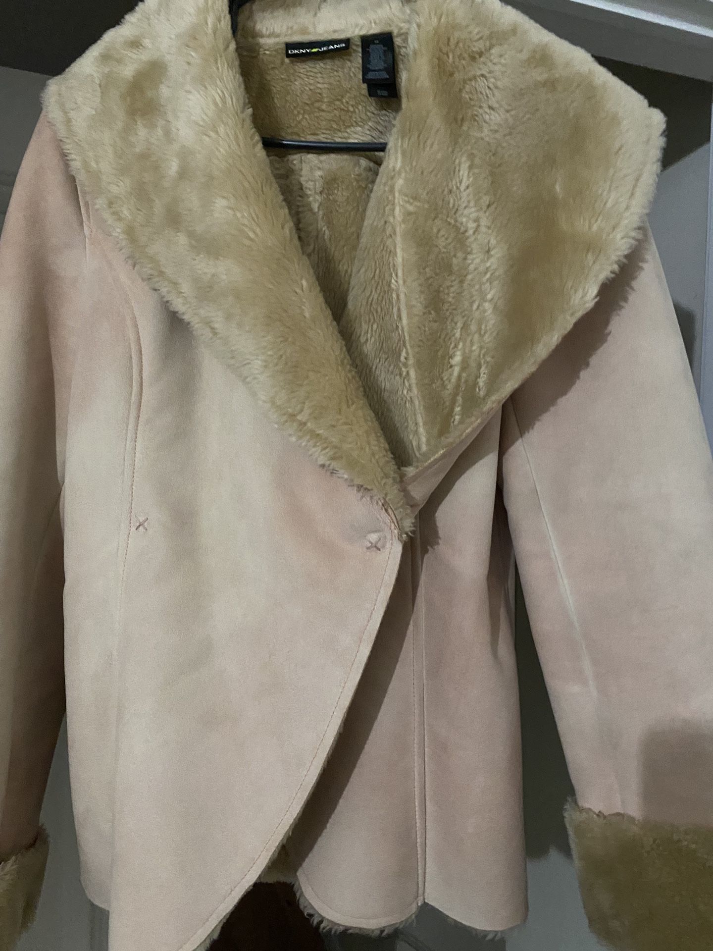 DKNY Pink Suede-look Classy Winter Jacket  -  Size Medium 