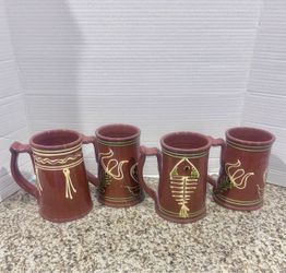 SJ pottery red ware mug set of 4