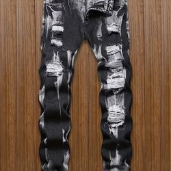 Men's Black Ripped Jeans. Sizes: 30 -40
