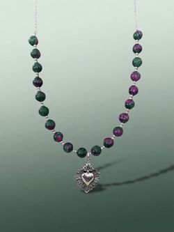Frida inspired Heart Silver 925 Pendant Necklace with Ruby in Zoisite stones