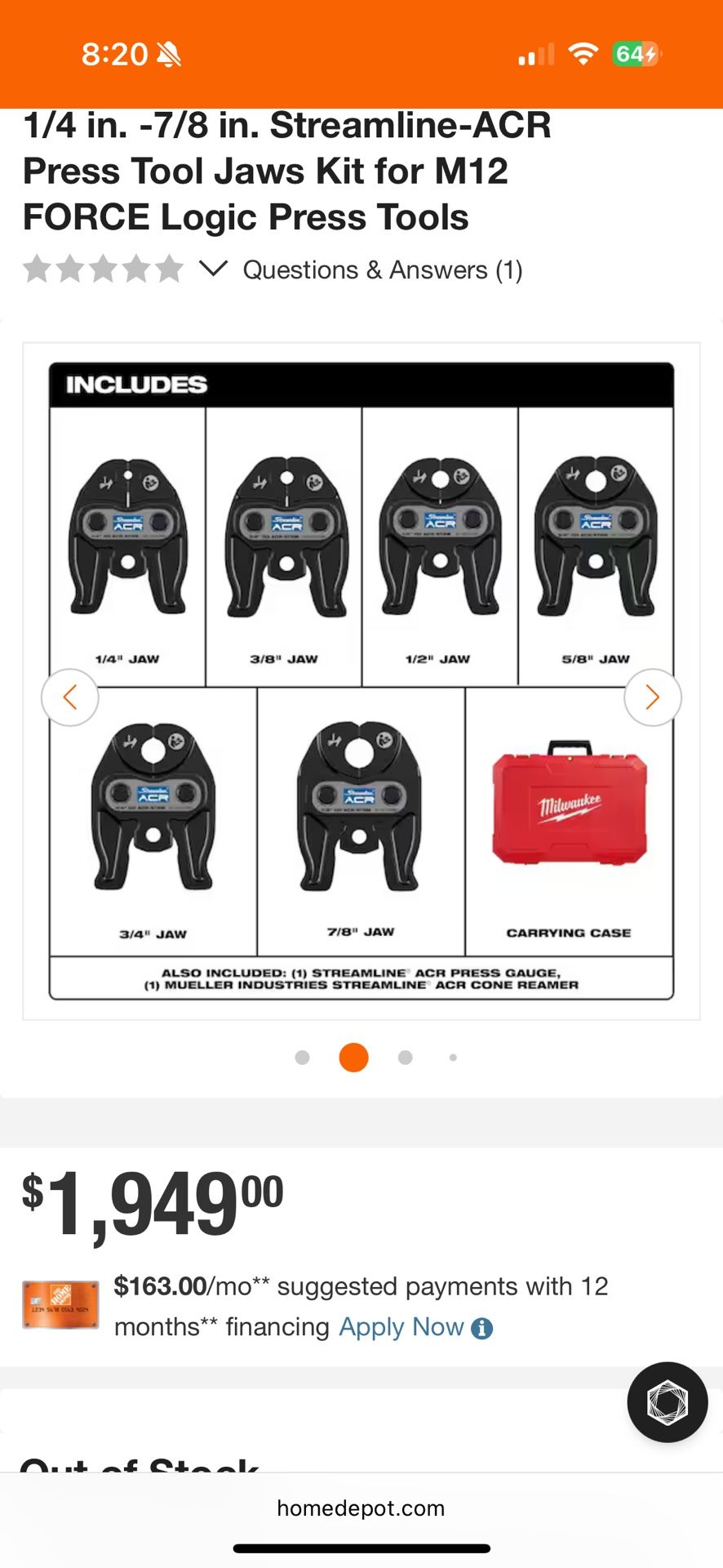 1/4 in. -7/8 in. Streamline-ACR Press Tool Jaws Kit for M12 FORCE Logic Press Tools