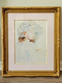 Berthe Morisot Young Girl Impresionist Vintage Lithograph 17.5x23.5 Framed