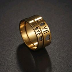 2 Pc Heart/letters Details Ring 